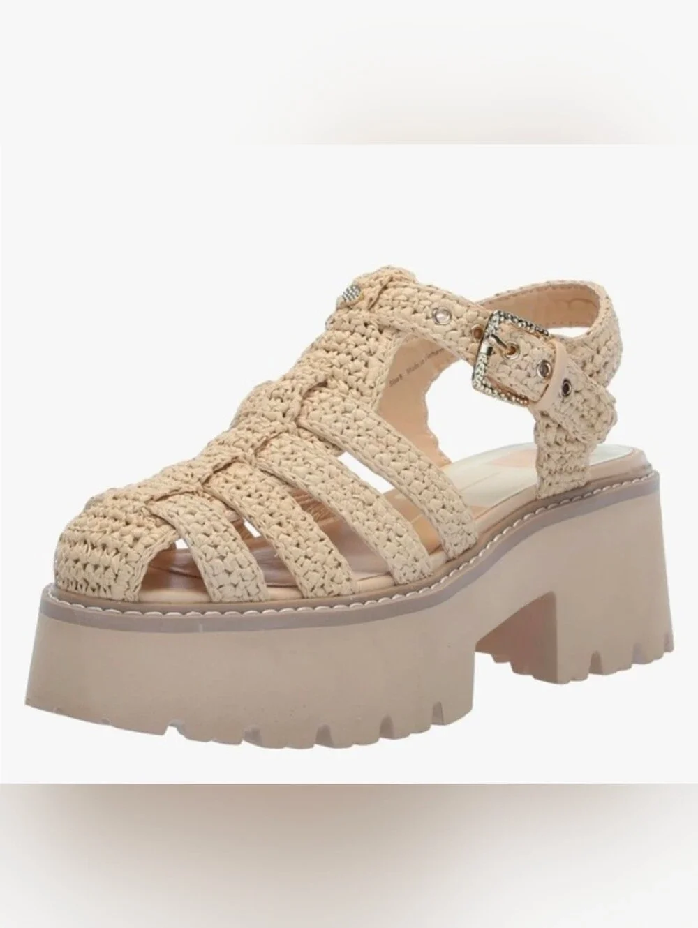 Dolce Vita Lasly Fisherman Raffia Silver Buckle Platform Sandals.Size 9.5
